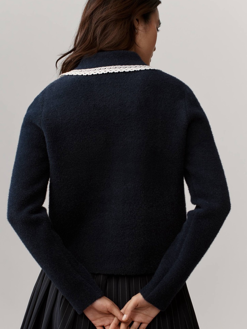 Anthropologie NVLT Navy Crochet-Trim Peter Pan Collar Jacket - Picture 2 of 6